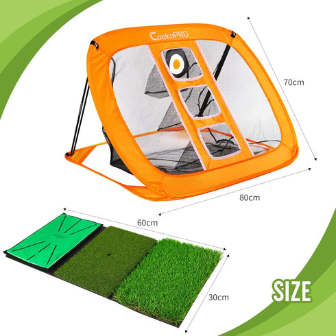 Golf Chipping Net Set with Pop Up Net, Durable Rubber Training Mat, 10 Golf Tees, 6 Practice Balls, Carry Bag