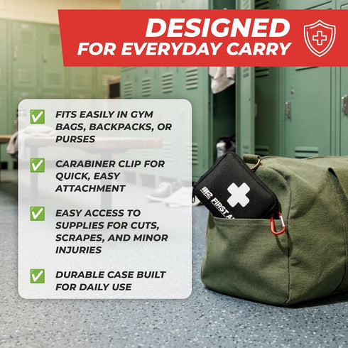 M2 150 BASICS Compact First Aid Kit, Pieces, Portable Emergency Kit with Carry Bag and Carabiner for Travel, Car