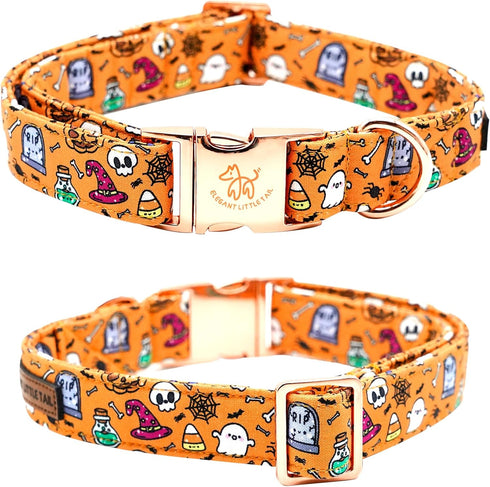 Elegant Little Tail Dog Collar, Fall Pumpkin Holiday Pet Collar, Adjustable Halloween Bow Collar for Large Dogs