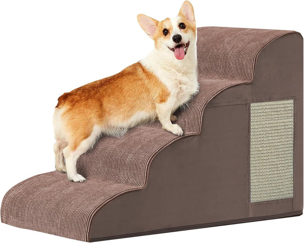 Dog Steps for Bed, 4-Step Dog Ramp for Small Dogs, Non-Slip Design, High Density Foam, Coffee