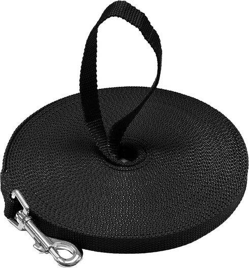 Downtown Pet Supply - Long Dog Leash - Dog Training Leash - Recall & Obedience Dog Training Tools - Nylon - 30 ft - Black Dog Leash
