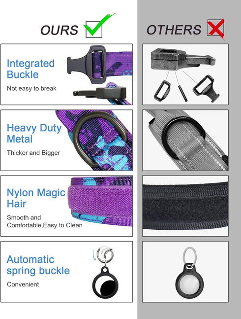 Hotsky Tactical Dog Collar, Adjustable Military Nylon Airtag Collar with Handle and Heavy Duty Metal Buckle for Medium
