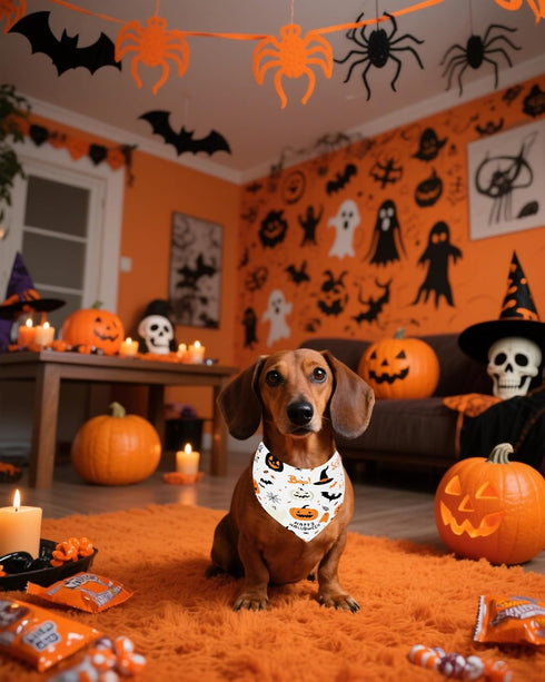 100 Pack PET SHOW Halloween Small Dog Bandanas Bulk No Seam Pumpkin Ghost Triangle Bibs Scarves for Girl Boy Pets
