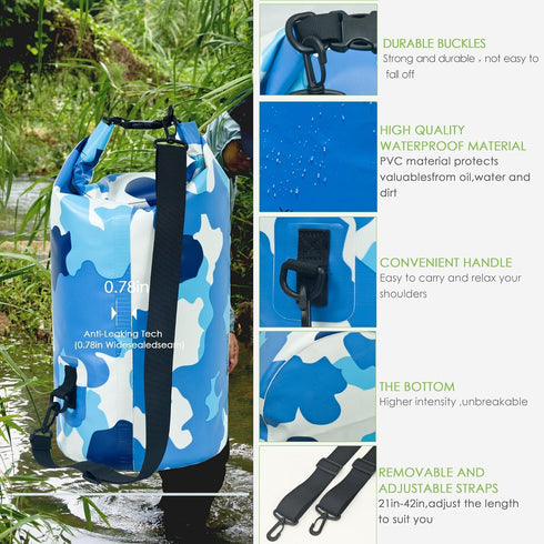 Waterproof Dry Bag Backpack - 5L/10L/20L/30L/40L Roll Top Floating Storage Bags for Kayaking, Boating, Hiking