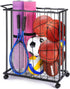 TOBWOLF Large Garage Ball Storage Rack with Wheels, Sports Equipment Organizer Rolling Ball Storage Cart, Freestanding