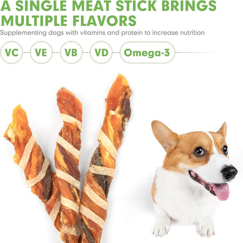 MON2SUN 4.5-5 Inch 10.58 oz (30 Count-Pack 1) Dog Treats, Triple Flavor Jerky Twist Sticks, Chicken Duck and Codfish