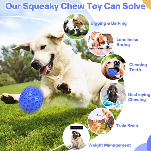 Indestructible Squeaky Dog Ball, Relieves Anxiety, Cleans Teeth, Interactive Chew Toy for Large Breeds, Outdoor