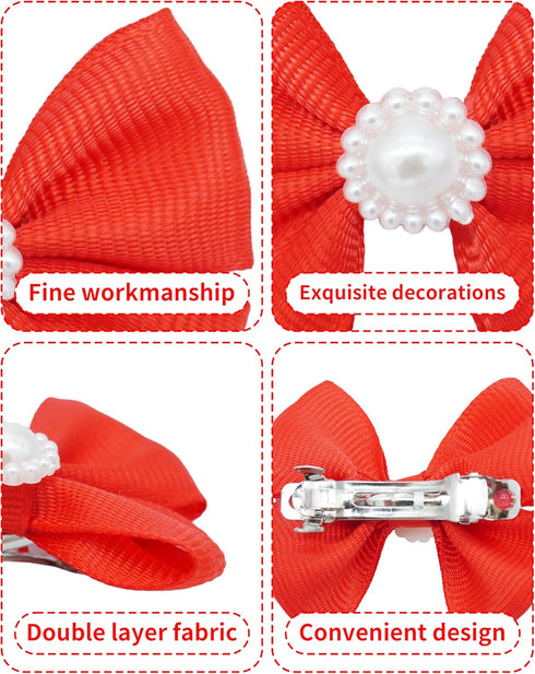 PET SHOW 10Pcs 2" Plain Small Dog Hair Bows - Faux Pearls Pet Bowknot Barrette Bows for Medium Dogs, Grooming
