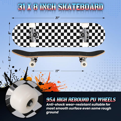 Pro Complete Skateboards 31"x8" for Beginners Girls Boys Kids Youths Teens, 7 Layers Canadian Maple