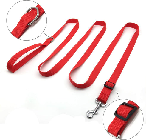 10FT Adjustable Dog Leash, Nylon for Medium Large Dogs (Red)