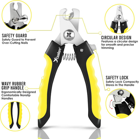Candure Dog Nail Clippers - Professional Cat Nail Trimmers for Small to Medium Breeds with Safety Guard