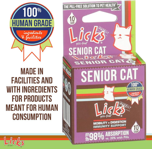 Licks Pill-Free Senior Cat Supplement - Joint Support & Digestion for Older Cats - 10 Use