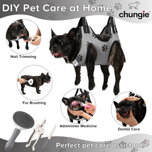 Dog Grooming Hammock for Small Dogs, Restraint for Nail Trimming with Pet Nail Clipper, Slicker Brush, Dog Hanging