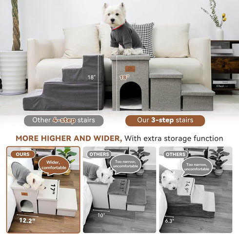 Dog Stairs, Dog Steps for High Beds 17.1" H, Folding Pet Stairs for Small Medium or Large Dogs with Storage for Bed and