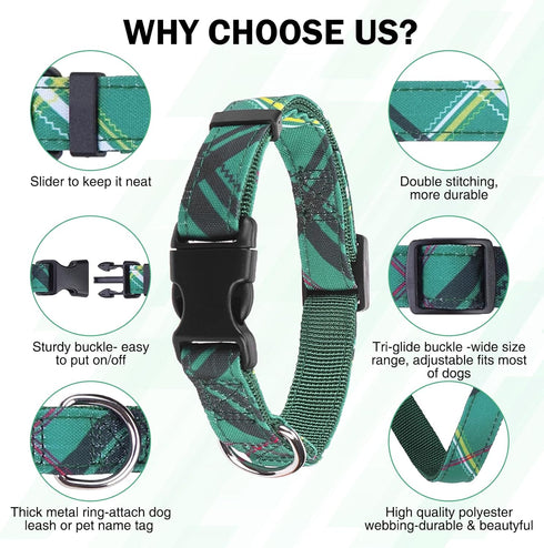 Small Dog Collar and Leash Set, Adjustable Pet Collar for XS S M Breeds, 5FT Nylon Dog Leash, Green M
