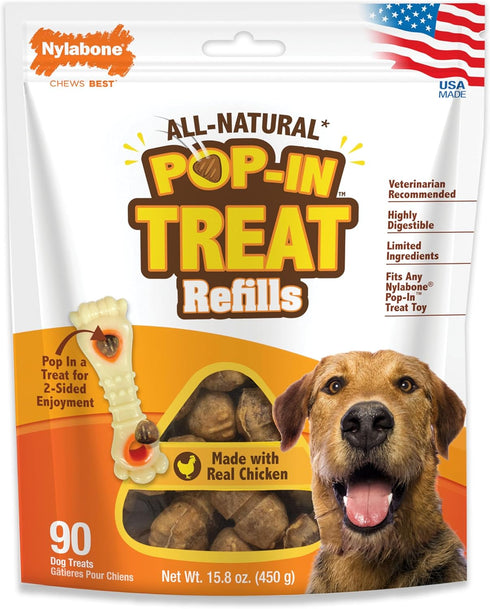 Nylabone Pop-in Dog Treat Toy Refills - All-Natural Dog Treats for Treat Dispensing Toys, Chicken Flavor