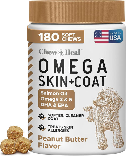 Omega 3 Fish Oil for Dogs, 180 Soft Chews - Salmon Oil
