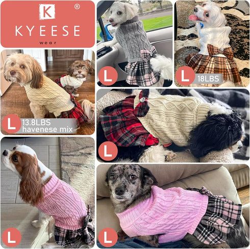 KYEESE Stretchy Dog Sweater, Knitwear for Small Dogs, Soft Turtleneck Pet Sweater Dress with Bowtie for Winter