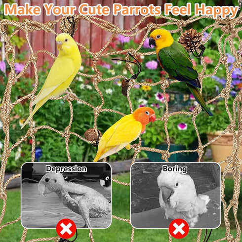 Tfwadmx Bird Climbing Rope Net, Large Size 24''X24'' Parrot Perch Climbing Rope Ladder for Budgies, Conure, Blue & Gold
