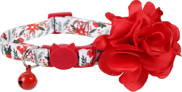 BoomBone Cat Christmas Collar Flower, Breakaway Puppy Collars Charms, Pet Xmas Accessories