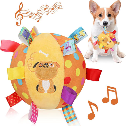 Dog Squeaky Plush Ball Toy with Straps, 6 Inches, Interactive Fetch Ball for All Dogs