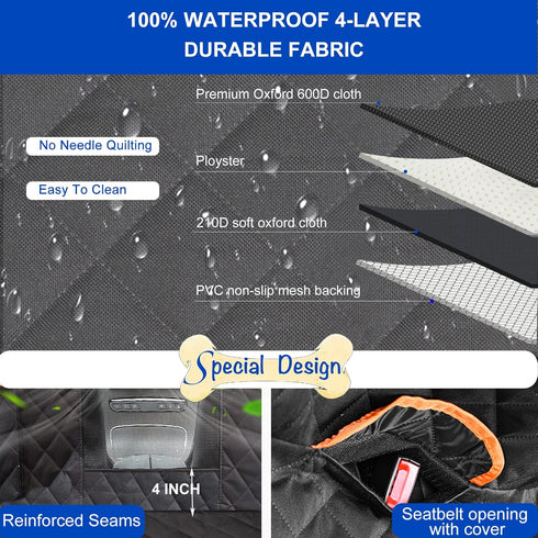 600D Hammock (54" 58" Dog Car Seat Cover for Back Seat Scratchproof Nonslip Durable Waterproof Cars Pet Backseat Covers
