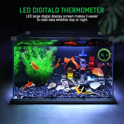 Fish Tank Thermometer, PAIZOO LED Digital Accurate Temperature Gauge for Aquatic Pets, Green