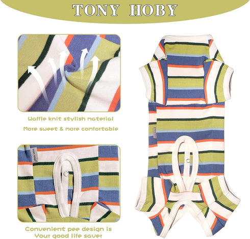 TONY HOBY Dog Pajamas Jumpsuit, Colorful Shirt for Dogs Surgery Recovery Suit for Small Medium Breeds (Blue&White, XL)