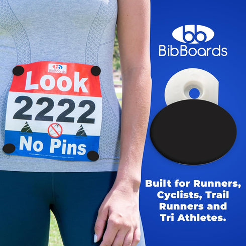 (4pcs) bibSNAPS Race Bib Clips - Safety Lock Fasteners - Secures Running, Marathon, Cycling and Event Number, Non