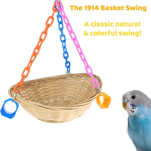 1914 Bonka Bird Toys Basket Swing - Colorful Bamboo Chew Swing for Parrots, Quaker, Parrotlet, Budgie