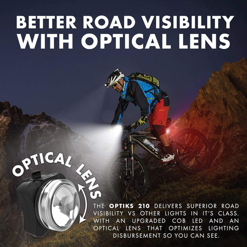 OPTIKS 210 Bike Lights - Front and Back USB Rechargeable LED for Skateboard and Bicycles