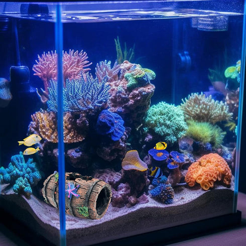 GSD Star-Fish Broken Barrel Decor, Resin Betta Fish Tank Accessories, Includes 1 Broken Barrel & 2 Star Fish