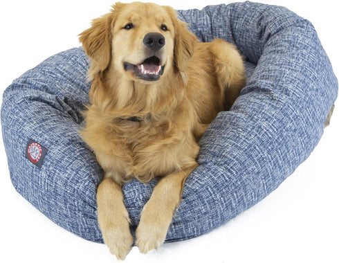 Majestic Pet 24 Inch Bagel Calming Dog Bed, Washable Round Bed with Spine Support, Fluffy Donut Design, Blue