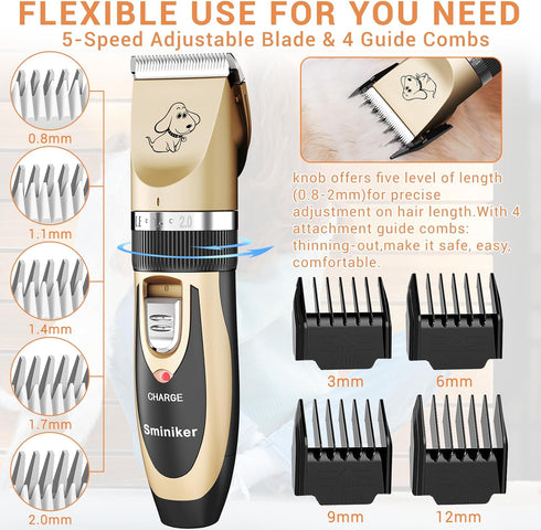 Sminiker Professional Rechargeable Cordless Dogs Cats Horse Grooming Clippers - Professional Pet Hair Clippers
