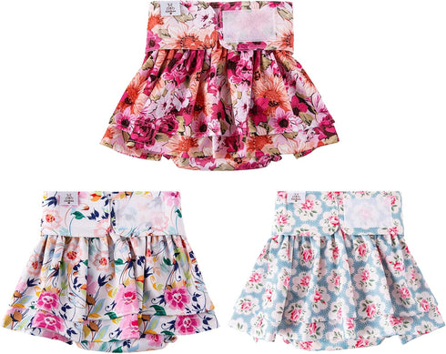 CuteBone Female Dog Diapers with Skirts 3 Pack Reusable Puppy Dresses Pants