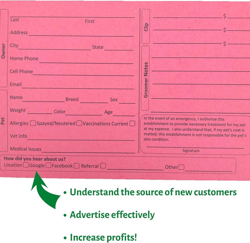4X6 Pink Dog Grooming Client Cards (100 Pack, 4 X 6 Inches) for Pet Groomer, Veterinarians, and Kennels