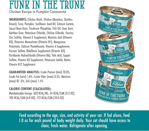 Weruva Cats in The Kitchen, Funk in The Trunk with Chicken in Pumpkin Consomme, 3.2 oz Can (Pack of 24)