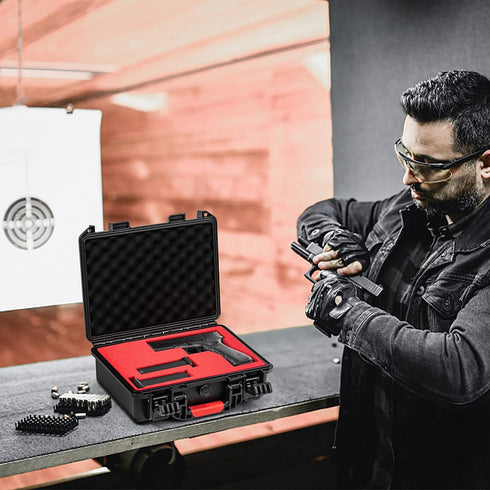 TSA Approved Gun Case, Hard Shell Waterproof & Foam Shock Proof, 11”*9.4”*4.5” Travel Case for 9mm Pistol