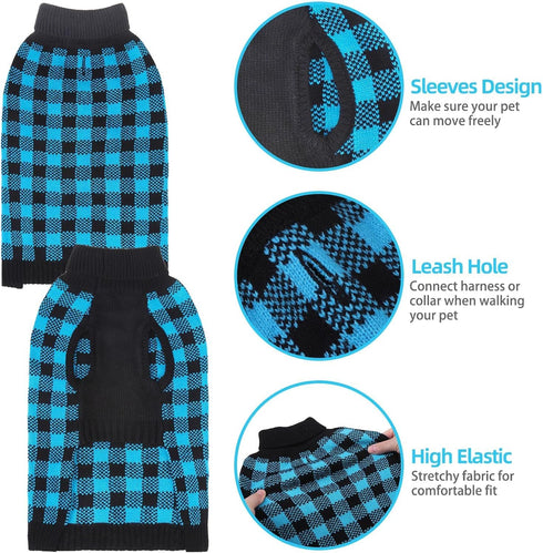 PUPTECK Dog Sweaters for Large Medium Small Dogs, Classic Plaid Style Holiday Winter Coat for Pets