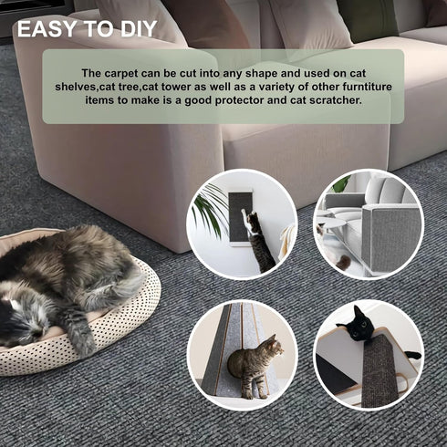 Trimmable 39.3x15.8Inch) Cat Scratching Climbing Carpet Mat, Adhesive Cat Scratcher Furniture Protector, Cat Post