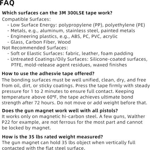 35lbs Car Gun Magnet Mount | Neodymium Magnetic Gun Holster | No Drill Adhesive Tape for Truck/Vehicle | Ultra Slim