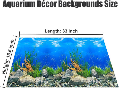 Aquarium Background Poster 3D Coral Water Plants Double Sided Stickers for 10-20 Gallon Tank 16"x33"