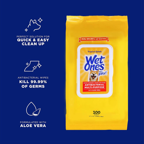 Wet Ones for Pets Multi-Purpose Dog Wipes - Aloe Vera Wipes for All Dogs, Tropical Splash, Pack of 3, 300 Count Total