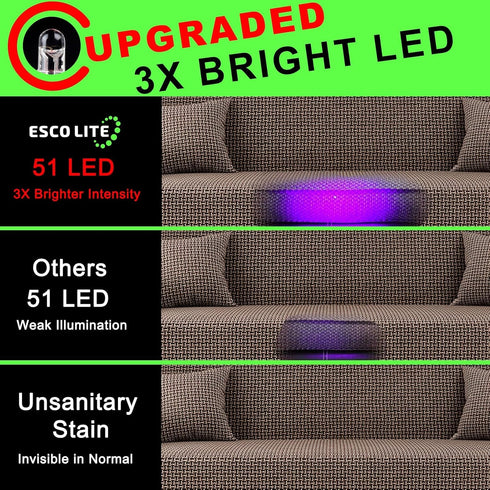 ESCO LITE UV Flashlights Black Light for Pet Urine Detection, 51 LED Flashlight for Stains