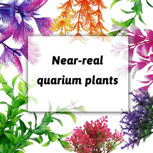 Fish Tank Decorations, 15pcs Aquarium Plants with Resin Broken Barrel and Cave Rock View, Fish Tank Accessories