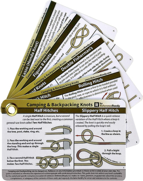 Outdoor Knots Waterproof Knot Tying Cards with Mini Carabiner, 22 Rope Knots for Camping and Backpacking
