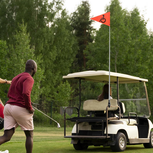 Golf Cart Flag Pole | Reflective 22X30cm Orange Safety Flag with Telescopic Mount