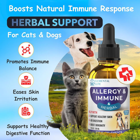 EDUZEBRA Allergy Relief Drops for Dogs & Cats, Natural Anti-Itch Support Supplement, Soothes Seasonal Allergies, Skin