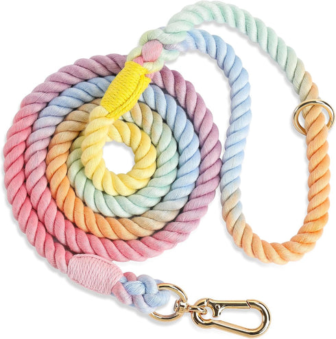 5 FT Handmade Braided Rope Dog Leash for Small, Medium, and Large Dogs, Colorful Macaron