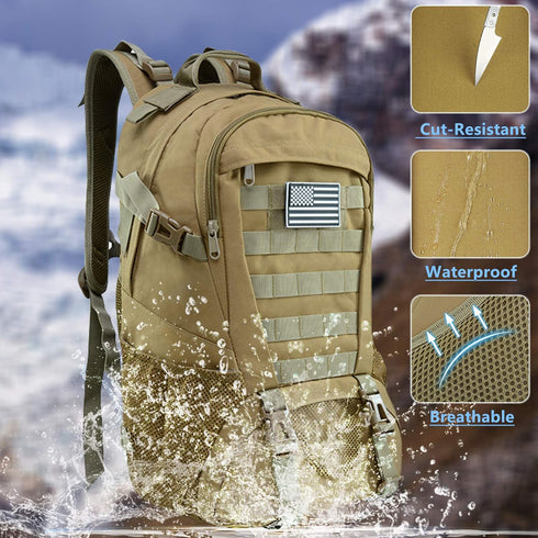 Jueachy Tactical Backpack for Men, Waterproof 30L Hiking Day Pack Molle Military Rucksack with USA Flag Patch